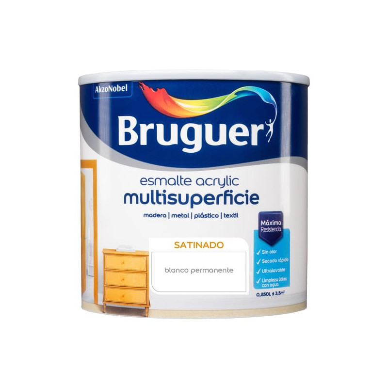 Esmalte al agua blanco satinado 0.75L Bruguer
