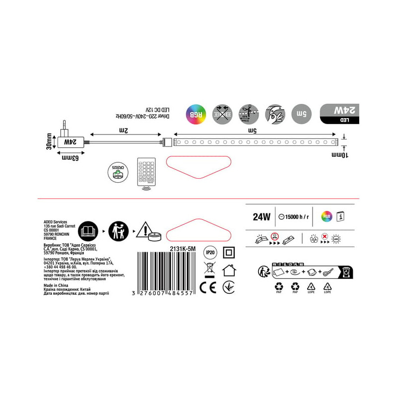 Tira LED 5m 24W IP65 Inspire